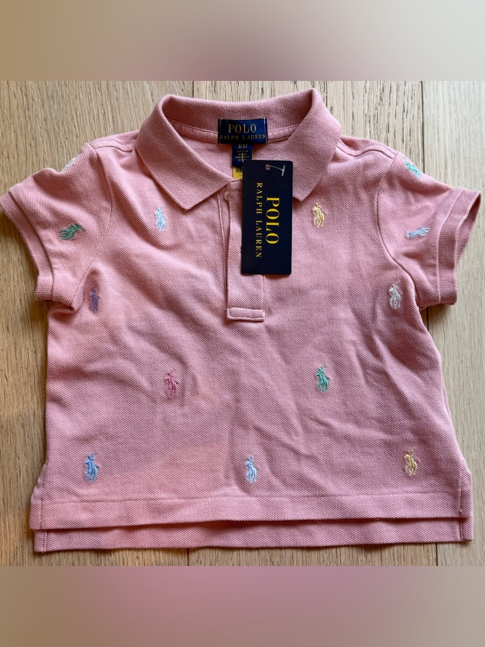 Polo Ralph Lauren Toddler Girls Pink Allover Pony Polo Shirt 3T NWT Cotton